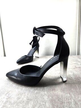 Torrid Ankle Strap Lucite Block Heel Sz 9.5 Wide Black Pointed Toe Dressy Formal